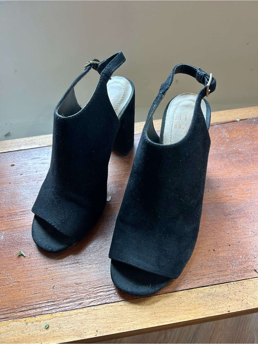 Black Suede Open-Toe Slingback Block Heel